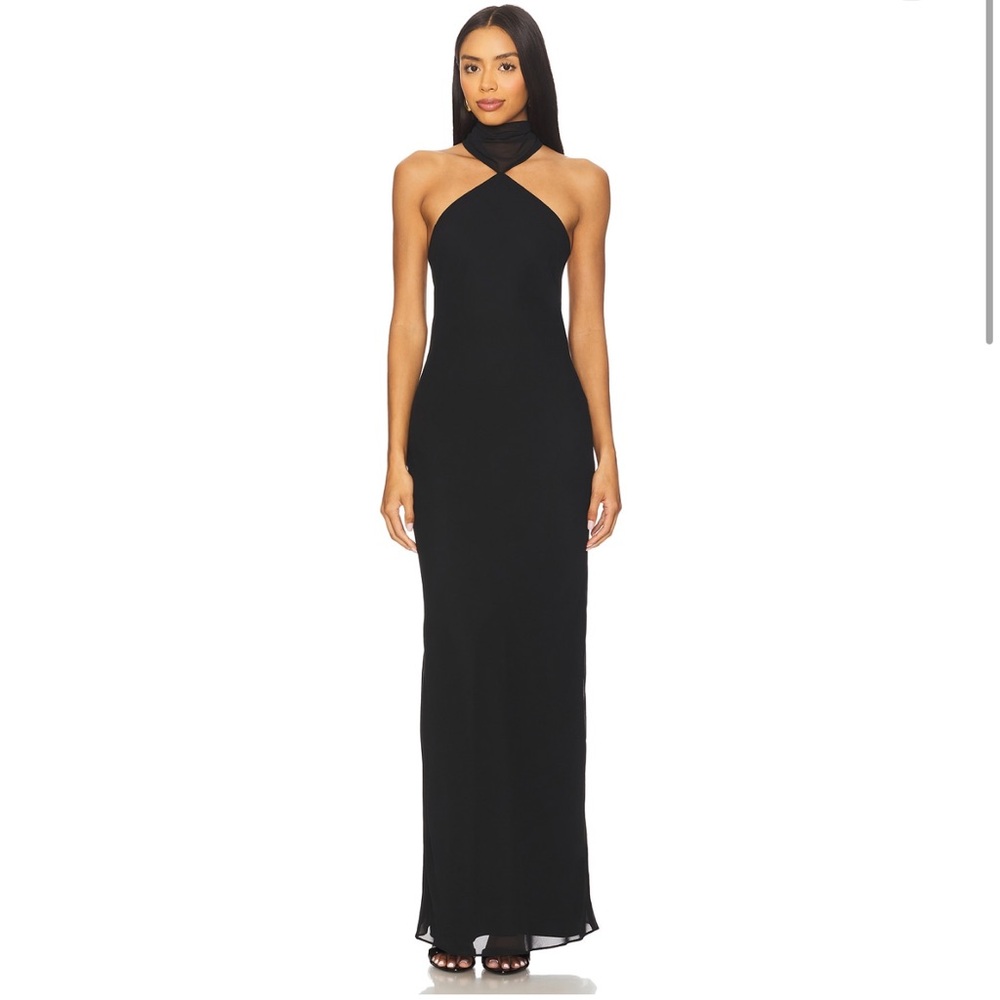Amanda Uprichard Black Maxi Dress with Scarf Detail